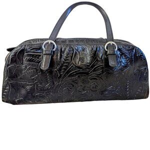 Vintage Valerie Stevens Tooled Black Baguette Style Purse
